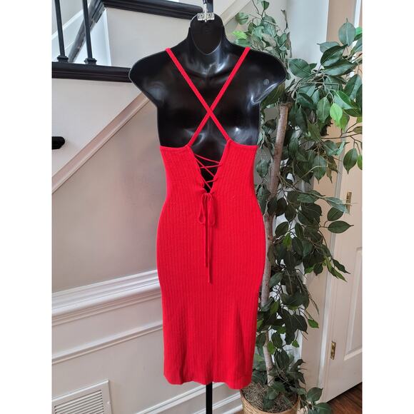 Windsor Knit Bodycon Dress Women Size Small Red Sleeveless Crisscross Back - Picture 6 of 9